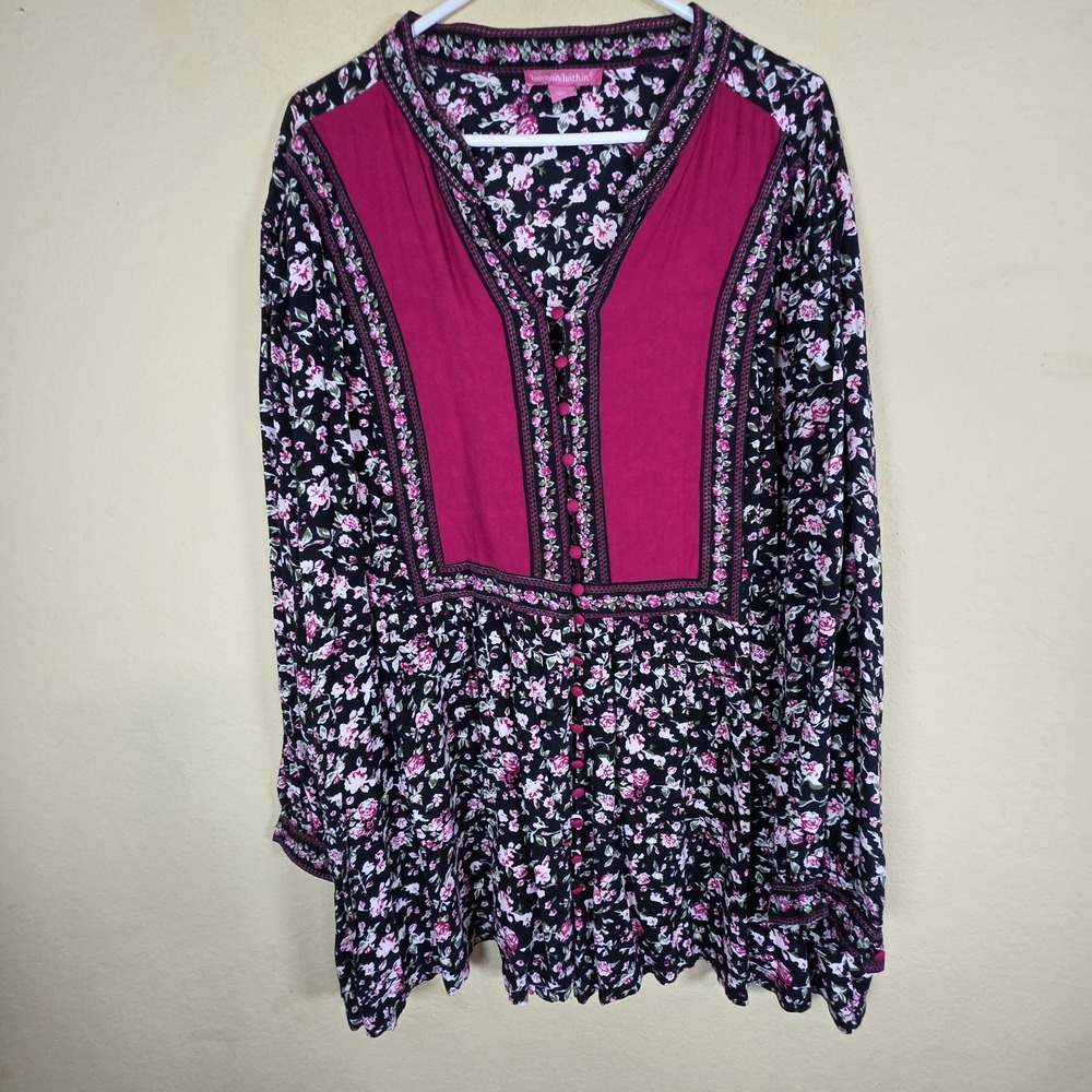 Woman Within Size 3x Pink ditzy Floral Button Front Peasant Boho Tunic Shirt